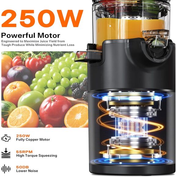 Cold Press Slow Juicer — Wide Feed Chute Juice Machine, High Yield, Quiet Motor - Picture 3 of 3